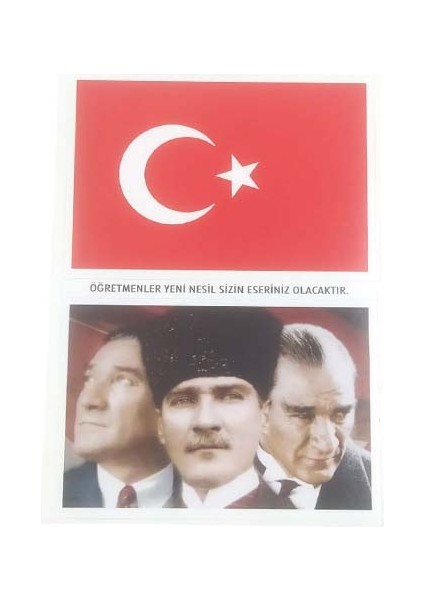 10 Adet Küçük Sticker Mustafa Kemal Atatürk, Türk Bayrağı, Öğretmenler Yeni Nesil Sizin Eseriniz Olacaktır 3lü Etiket Seti