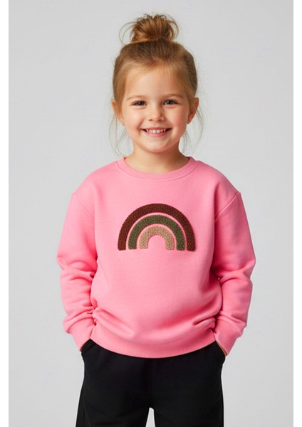 Kız Çocuk %100 Pamuk Gökkuşağı Süzeneli Sweatshirt - 1021