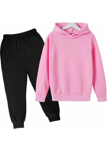 Özel Tasarım Kapüşonlu Baskısız Düz Renk %100 Pamuk Erkek-Kız Çocuk Unısex Kışlık Eşofman Takımı