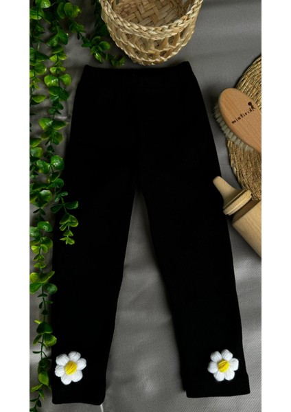 Fitilli Esnek Kumaş Papatya Detaylı Çocuk Taytı