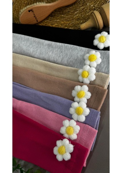 Fitilli Esnek Kumaş Papatya Detaylı Çocuk Taytı