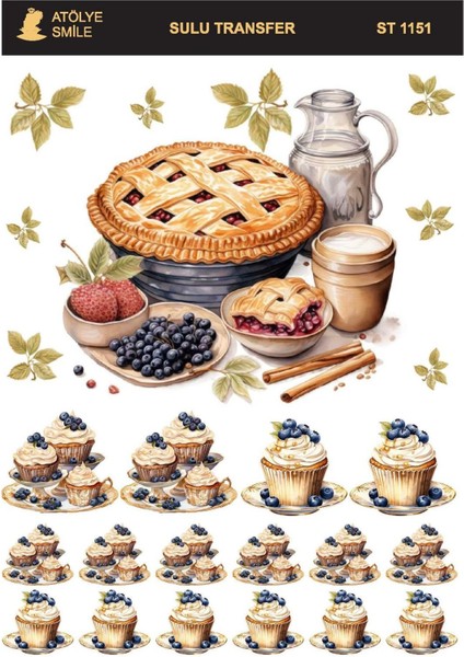 ST1151 Bakery, Turta Desenli Açık Zemin Sulu Transfer 25*35 cm