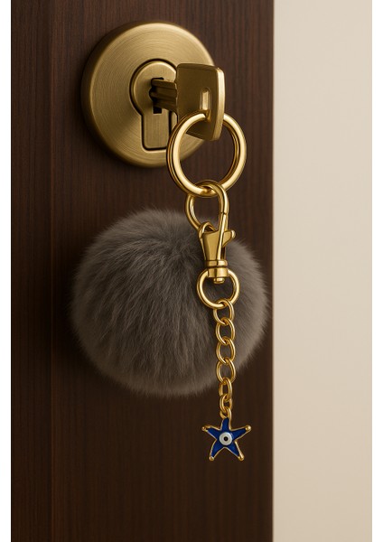 Peluş Pofuduk Ponpon Puf Antrasit Tüylü Mavi Nazar Boncuğu Yıldızlı Ev Ofis Araba Telefon Cüzdan Çanta Anahtarlık fiyatları