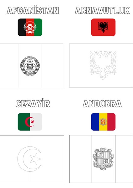 Dünya Bayrakları Boyama Kitabı Renkli Bayrak Örnekleriyle (200 Ülke) modelleri