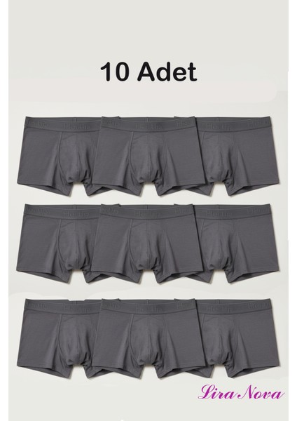 10 Adet Füme Soft Elastan Erkek Boxer %90 Pamuk %10 Elestan