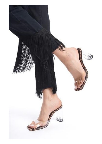 Kadın CSBLNC Leopar Şeffaf Topuklu Terlik