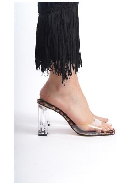 Kadın CSBLNC Leopar Şeffaf Topuklu Terlik fiyatları