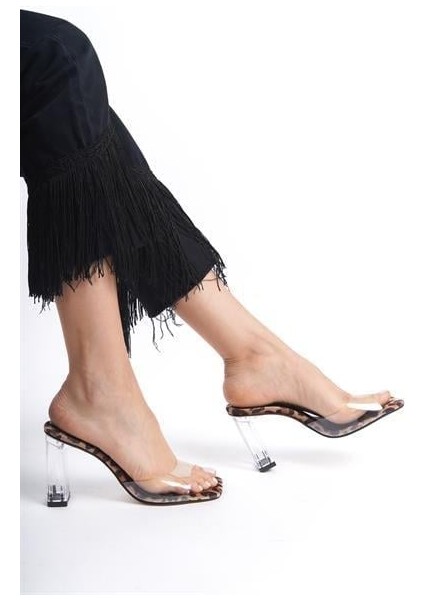 Kadın CSBLNC Leopar Şeffaf Topuklu Terlik fırsatları