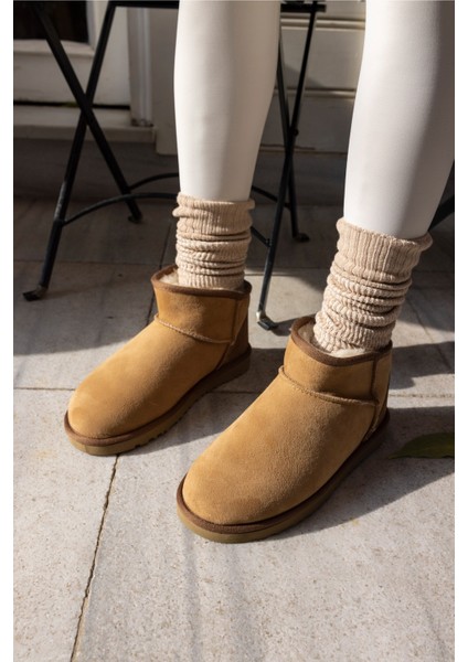 Messiy Kadın Ultra Mini Sahra Gercek Suet Yogun Kurk Bot