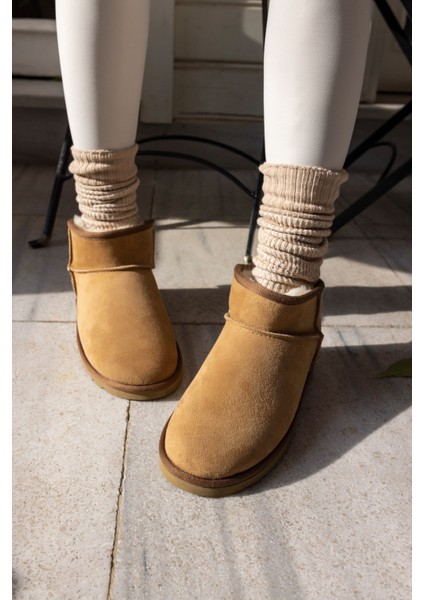 Messiy Kadın Ultra Mini Sahra Gercek Suet Yogun Kurk Bot