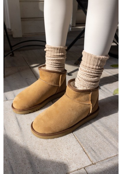 Messiy Kadın Ultra Mini Sahra Gercek Suet Yogun Kurk Bot