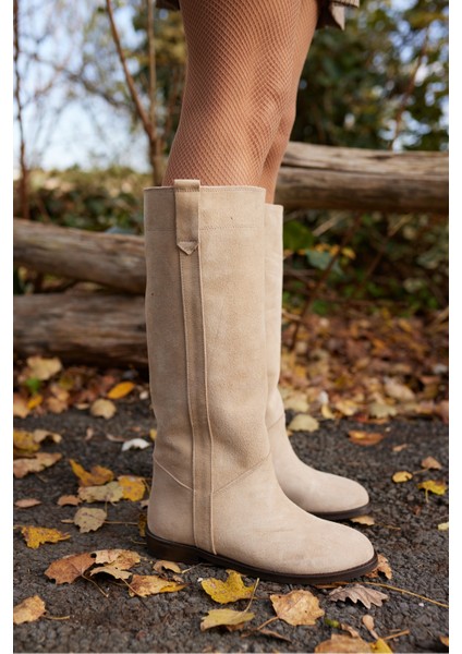 Brenda Kadın Bej Gercek Deri Süet Çizme