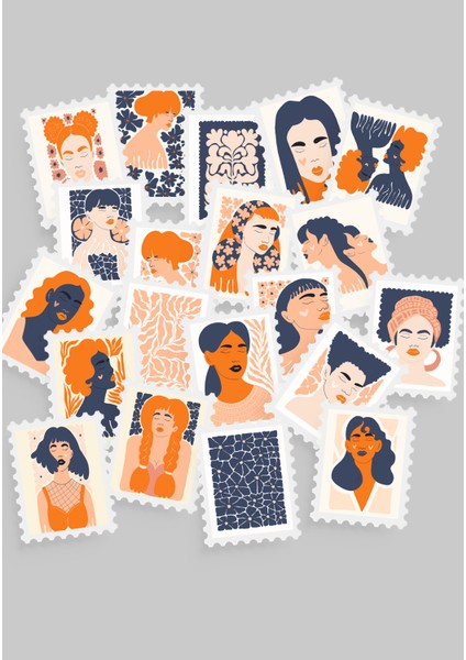 Kadın & Çiçek Temalı Pul Sticker Seti 20'li - Bullet Journal Ajanda Scrapbook