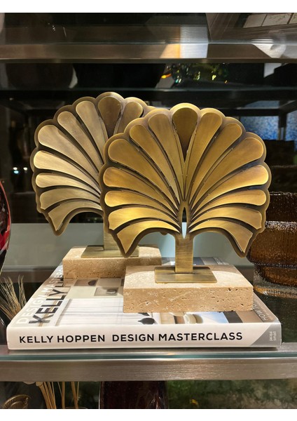 Ginkgo Traverten Eskitme Pirinç Dekoratif Obje