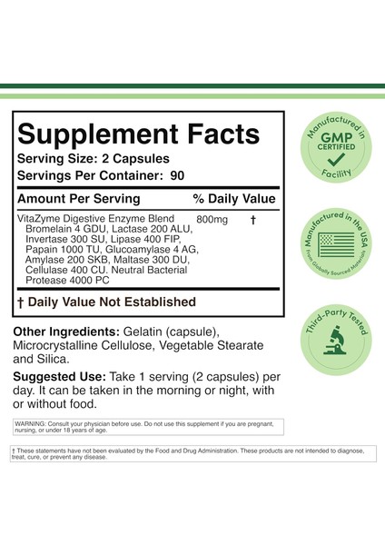Digestive Enzymes Bromelain Lactase 180 Caps fiyatları