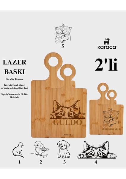 Kişiselleştirilebilir Karaca 2'li Kesme Tahtası Özel Isim ve Tasarımlı