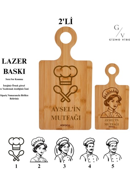 Kişiselleştirilebilir Karaca 2'li Kesme Tahtası Özel Isim ve Tasarımlı fiyatları