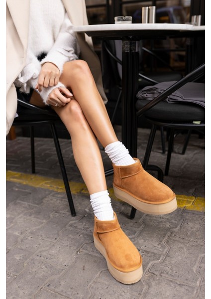 Alba Kadın W Classıc Taba Gercek Suet Ultra Mini Platform Bot