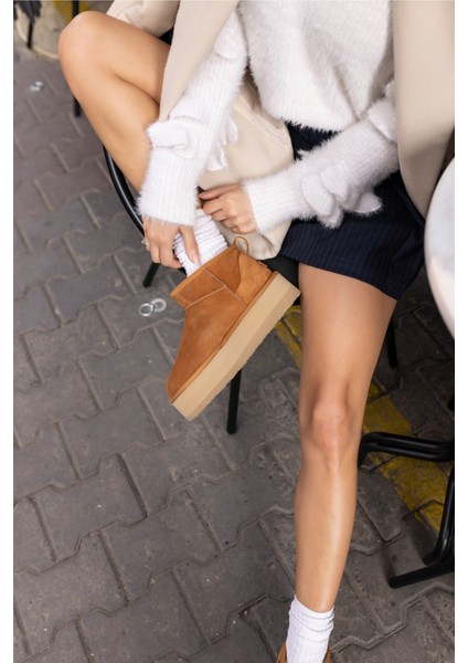 Alba Kadın W Classıc Taba Gercek Suet Ultra Mini Platform Bot modelleri