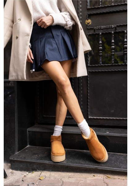 Alba Kadın W Classıc Taba Gercek Suet Ultra Mini Platform Bot