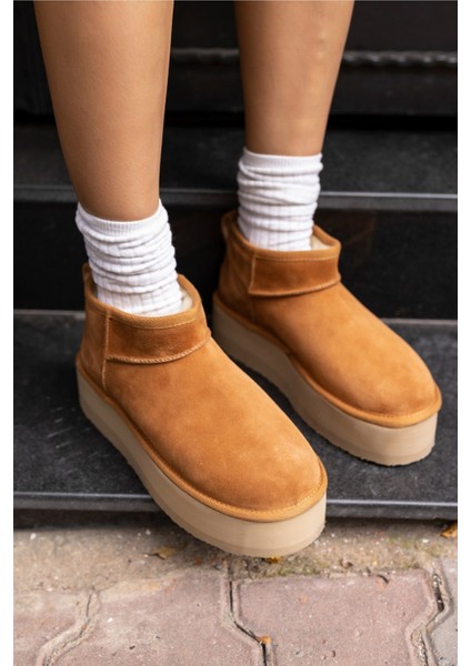 Alba Kadın W Classıc Taba Gercek Suet Ultra Mini Platform Bot