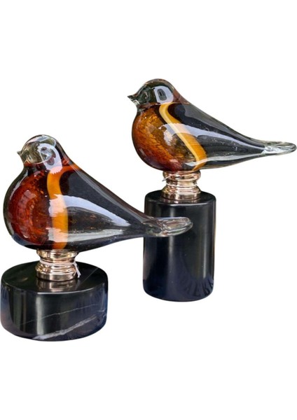 Mermer Kaideli El Yapımı Kahverengi Cam Kuş Obje