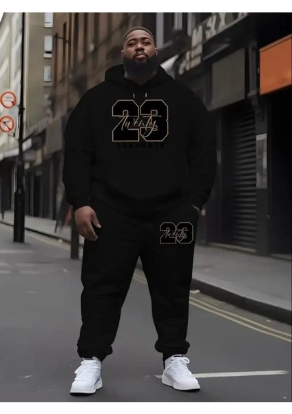 Punıx Büyük Beden Yüksek Kalite 23 Baskılı Kapüşonlu Kışlık Kalın3 Iplik Battal Erkek Eşofmantakımı