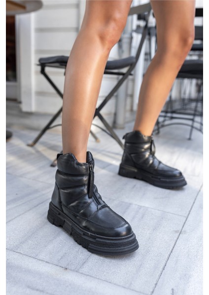 Zone Kadın Siyah Gercek Deri Bot