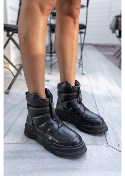 Zone Kadın Siyah Gercek Deri Bot