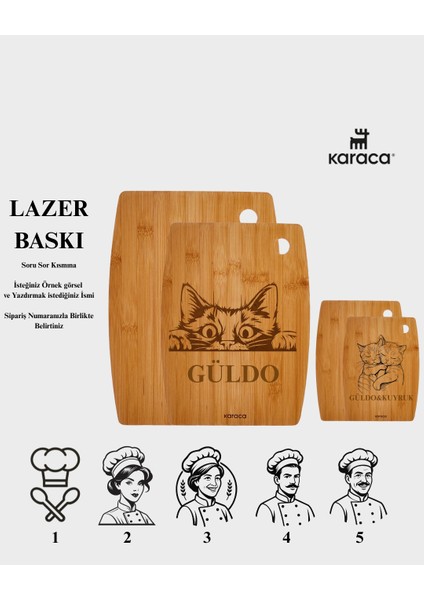 Kişiselleştirilebilir Karaca 2'li Kesme Tahtası Özel Isim ve Tasarımlı