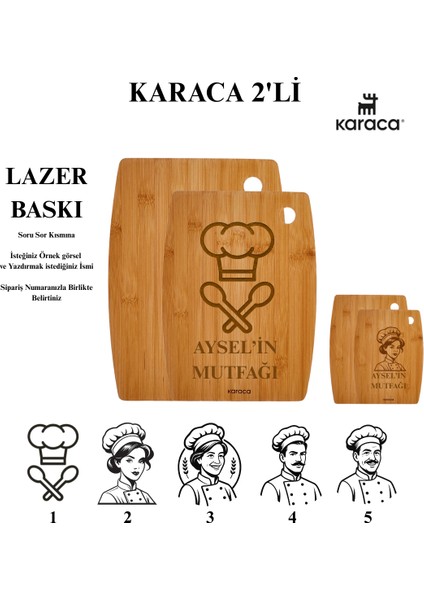 Kişiselleştirilebilir Karaca 2'li Kesme Tahtası Özel Isim ve Tasarımlı fiyatları