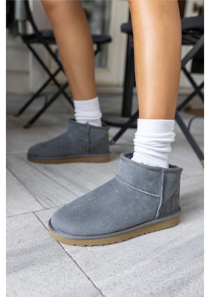 Messiy Kadın Ultra Mini Sahra Gercek Suet Yogun Kurk Bot