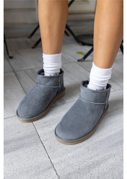 Messiy Kadın Ultra Mini Sahra Gercek Suet Yogun Kurk Bot