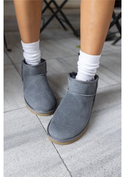 Messiy Kadın Ultra Mini Sahra Gercek Suet Yogun Kurk Bot