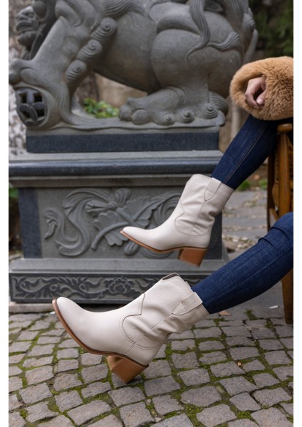 Molina Kadın Bej Gercek Deri Bot