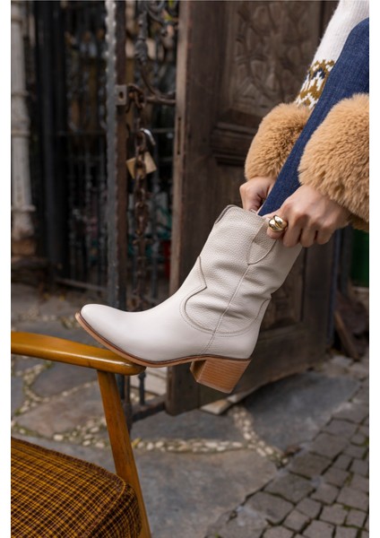 Molina Kadın Bej Gercek Deri Bot