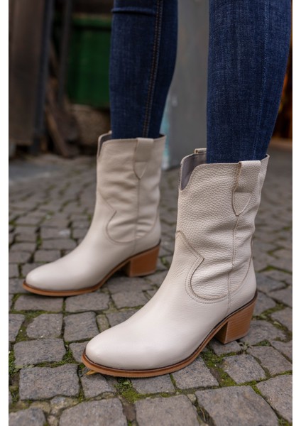 Molina Kadın Bej Gercek Deri Bot