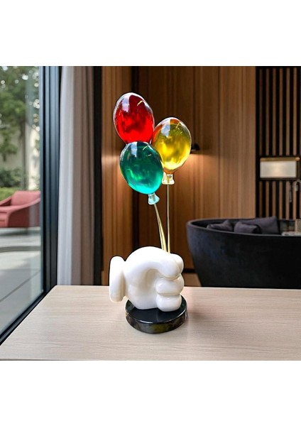 Çok Renkli Reçine Mickey Balon Demeti Dekoratif Obje
