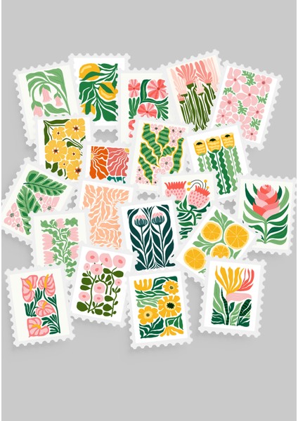 Çiçek & Botanik Temalı Pul Sticker Seti 20'li - Bullet Journal Ajanda Scrapbook
