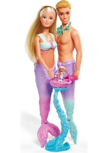 105733524 Steffi Mermaid Giydirilebilir Oyuncak Bebekler, Hamile Deniz Kızı ve Deniz Adamı Kevin, Bebek Yatağı Ile, 29 Cm, 3 Yaş ve Üzeri Çocuklar Için