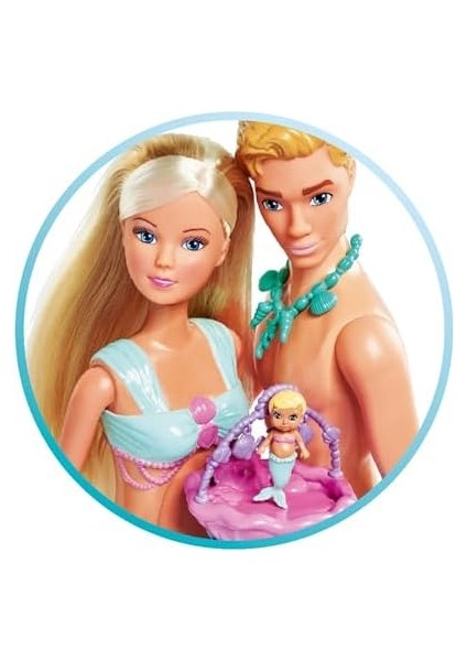 105733524 Steffi Mermaid Giydirilebilir Oyuncak Bebekler, Hamile Deniz Kızı ve Deniz Adamı Kevin, Bebek Yatağı Ile, 29 Cm, 3 Yaş ve Üzeri Çocuklar Için modelleri