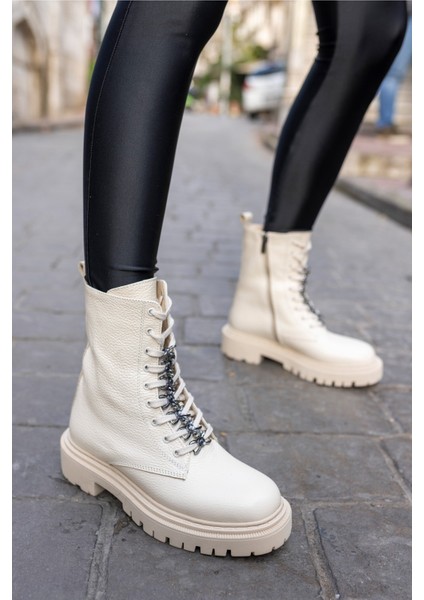 Cash Kadın Bej Gercek Deri Taş Detay Bot