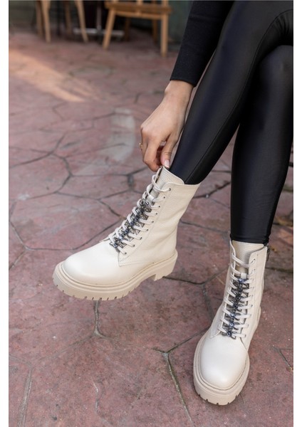 Cash Kadın Bej Gercek Deri Taş Detay Bot modelleri