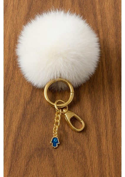 Peluş Pofuduk Ponpon Puf Beyaz Tüylü Mavi Nazar Boncuklu Ev Ofis Araba Telefon Cüzdan Çanta Anahtarlık fırsatları