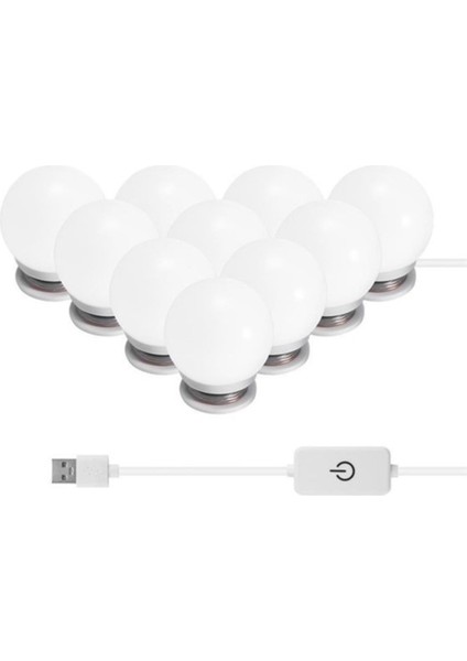 Hollywood Tarzı 10'lu Makaj Aynası Beyaz LED Işık USB