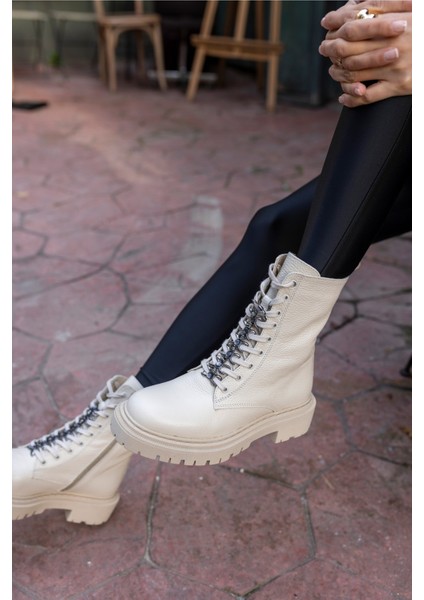 Cash Kadın Bej Gercek Deri Taş Detay Bot