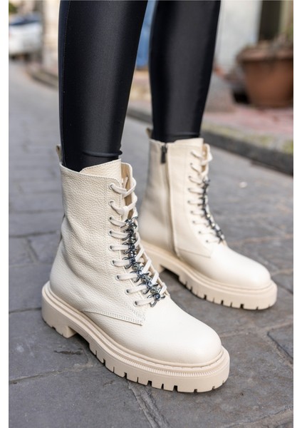 Cash Kadın Bej Gercek Deri Taş Detay Bot