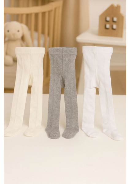 3'lü Unisex Bebek & Çocuk Pamuklu Düz Renkl Külotlu Çorap