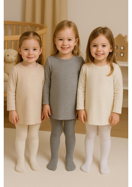 3'lü Unisex Bebek & Çocuk Pamuklu Düz Renkl Külotlu Çorap fiyatları