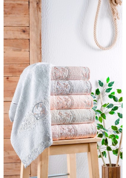 Bella Dantel Bambu Oyma Nakışlı 50X90 cm El Yüz Havlusu 6 Lı Pvc Kutulu
